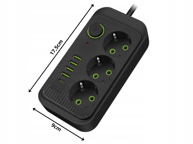 Verk Group Πολύμπριζο 3 Θέσεων 250V με 2m Καλώδιο, 4x USB & 1x USB-...