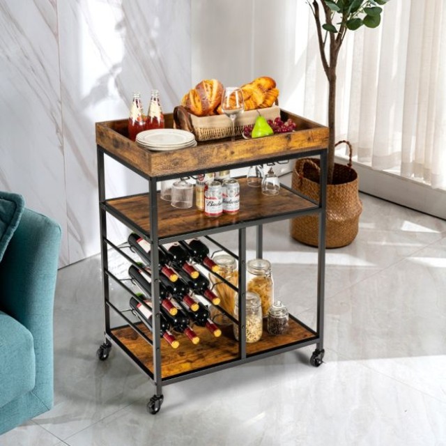 Τρόλεϊ Σερβιρίσματος 71 x 44 x 93,5 cm Χρώματος Ρουστίκ Καφέ COSTWAY HW67064CF