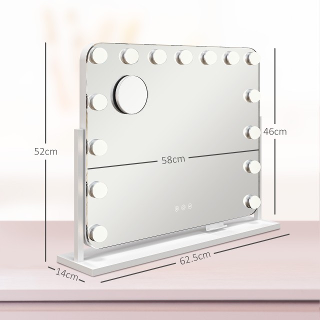 HOMCOM Καθρέφτης Μακιγιάζ με 14 Ρυθμιζόμενα LED, 62.5x14x49.5 εκ., ...