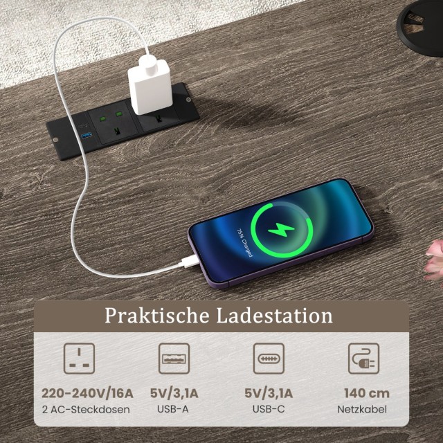 Costway Γκρι Γραφείο Γωνιακό με Φορτιστή, Πληκτρολόγιο & 2 Συρτάρια...