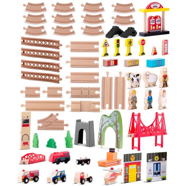Ξύλινο Τρενάκι Πόλη 100 τεμάχια για 3+ Ετών RK-879 Ricokids