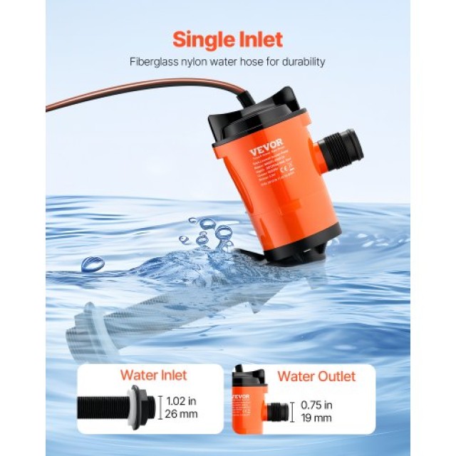 VEVOR Αντλία Ζωντανού Δολώματος Σκάφους 12V 800 GPH 90° CYHSB800GPHWJHPJPV9