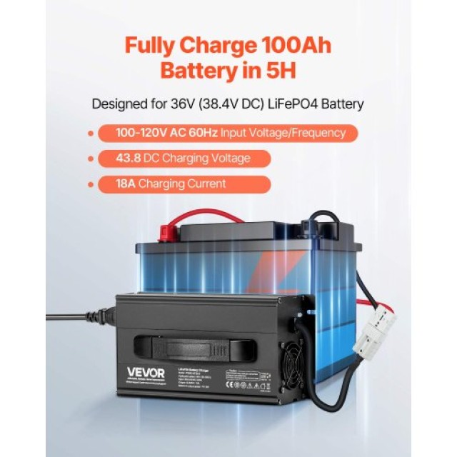 VEVOR Φορτιστής Μπαταρίας Λιθίου 43.8V AC-DC LiFePO4 για RV FCCDQ36...