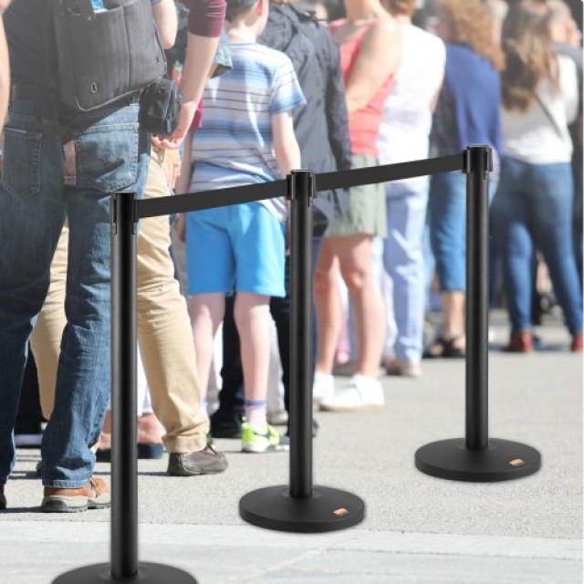 Διαχωριστικά Ουράς VEVOR, 2τμχ με 11FT Μαύρη Ζώνη  ZGGLZHSTZX2J6KF5TV0
