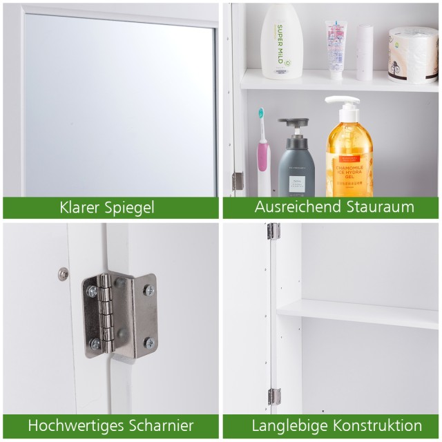 Costway Λευκός Κρεμαστός Ντουλάπι Μπάνιου με Καθρέφτη 50 x 16 x 66 ...