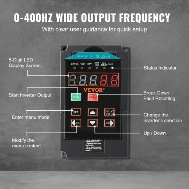 VEVOR VFD 1HP 0.75KW 3.5A 220V Είσοδος 1/3 Φάσεων, Έξοδος 3 Φάσεων 0-400Hz  BPQDQ075KW22HSLPSV7