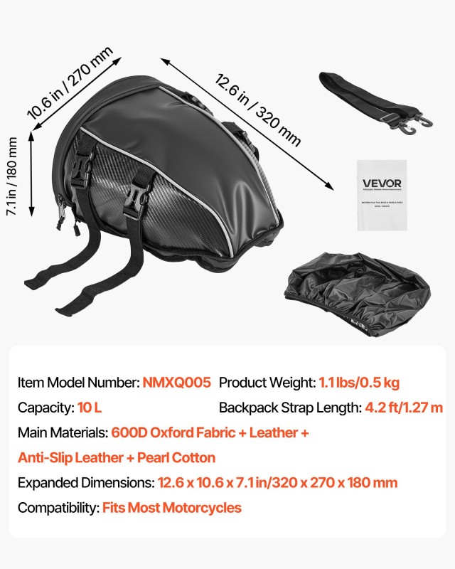 VEVOR Αδιάβροχη Σακούλα Μοτοσυκλέτας 10L με Διαστάσεις 320 x 270 x ...