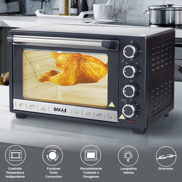 BAKAJI Ηλεκτρικός Φούρνος Με Αέρα  Fornetto 38 Lt στα 1600W με Gril...