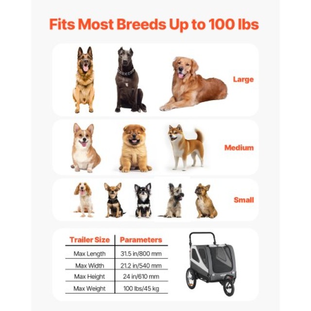 VEVOR Τρέιλερ Ποδηλάτου για Σκύλους, Υποστήριξη έως 45 κιλά, 2-σε-1...