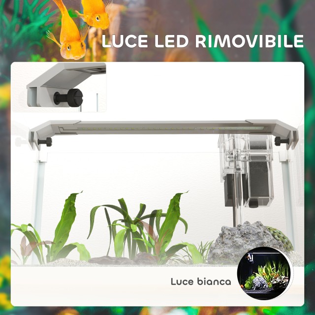 PawHut  Γυάλινο Ενυδρείο με LED Φώτα 20L, Φίλτρο και Αντλία Νερού, 38x26x27 cm, Λευκό  D61-008V90WT