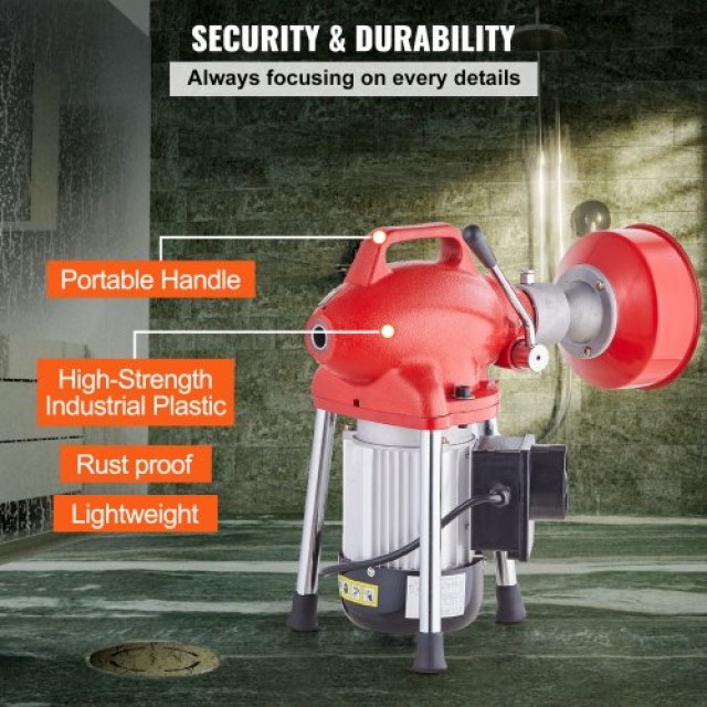 VEVOR Μηχανή Καθαρισμού Αποχέτευσης 36.5μ x 16mm 370W Ελικοειδής Φίδι Χειροκίνητη Τροφοδοσία  XXFDGDSTJ370AYKE2V2