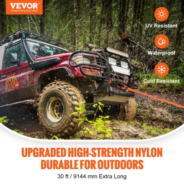 Σχοινί Ανάκτησης VEVOR 7/8 x 30 30580lbs με 2 Μαλακούς Συνδέσμους 4...