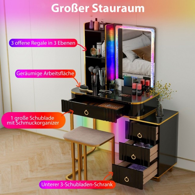 Costway Σετ Τουαλέτας Μακιγιάζ με LED Φωτισμό  80 cm x 40 cm x 137 cm Μαύρο HU10617DE-BK