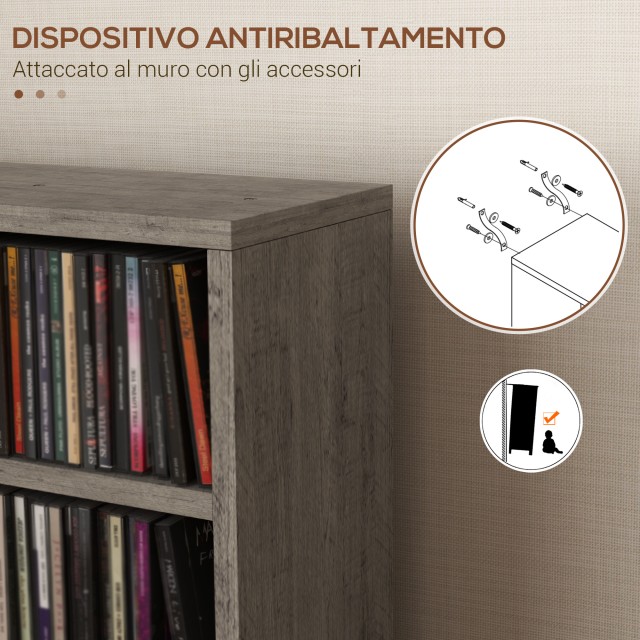 HOMCOM  Σετ 2 Ραφιών για CD με Ρυθμιζόμενα Ράφια για 204 CD, 21x22.5x88.5 εκ., Γκρι  833-872V00CG