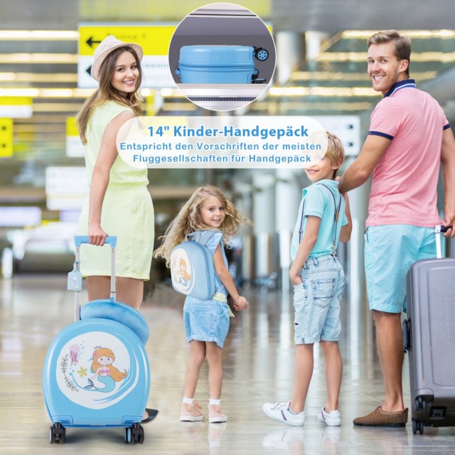 Costway Σετ Παιδικών Αποσκευών 4 Τεμαχίων με Χειραποσκευή, Σακίδιο, Μαξιλάρι Λαιμού και Ετικέτα Ονόματος BN10040BL