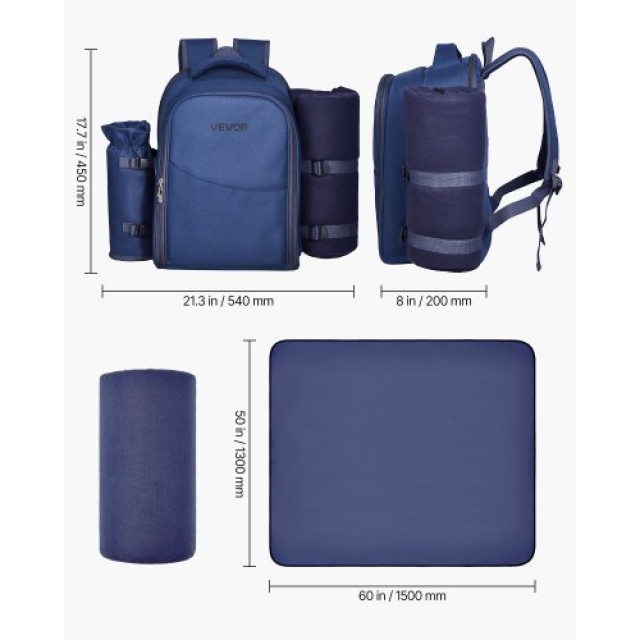 VEVOR Τσάντα Πικνίκ Παραλίας για 2 Άτομα με Θερμομονωτικό Χώρο Μπλε...