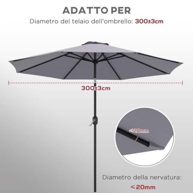 Outsunny Κάλυμμα για Ομπρέλα Ø295 cm από Πολυεστέρα Γκρι Ανθεκτικό στο Νερό με Άνω Αεραγωγό 84D-271V00GY