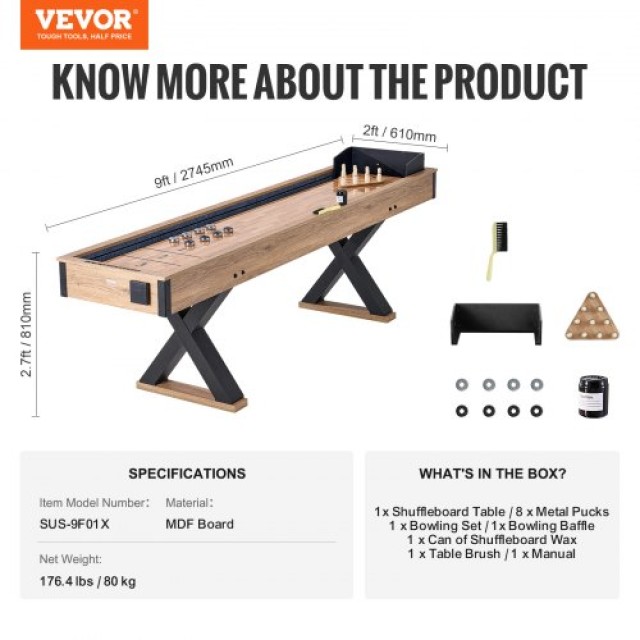 VEVOR 9 ft Τραπέζι Shuffleboard 2 σε 1 Σετ Παιχνιδιού Shuffleboard και Bowling  ZZKSHZ9YCBDDYJZXSV0