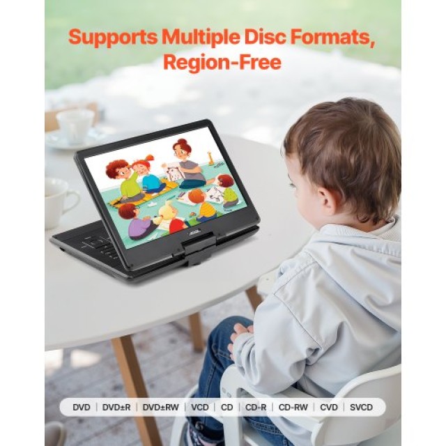 VEVOR Φορητό DVD Player 14 με HD Οθόνη Στροφής και 5ωρη Επαναφορτιζ...