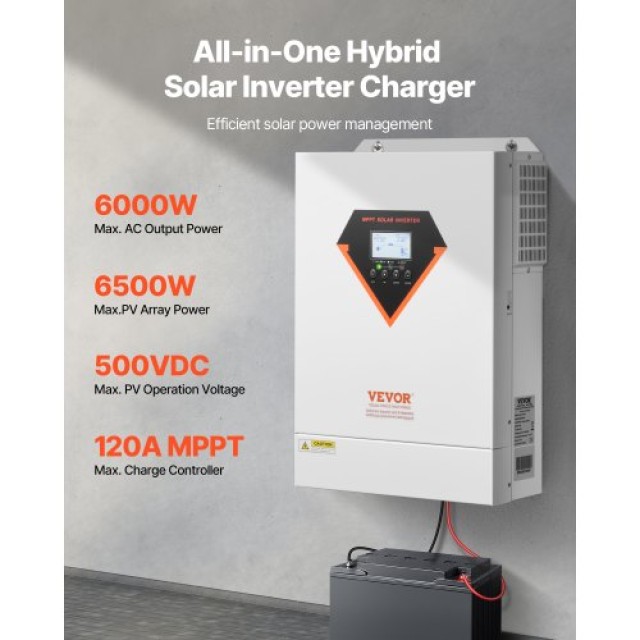 VEVOR Υβριδικός Ηλιακός Αντιστροφέας 6000W 230V WIFI 120A MPPT LWGPNKYTJ23038TOPV7