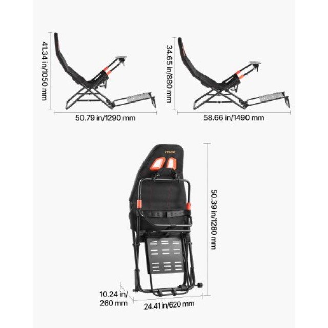VEVOR Πτυσσόμενη & Ρυθμιζόμενη Βάση Τιμονιού για Αγώνες - Μαύρη BXS...