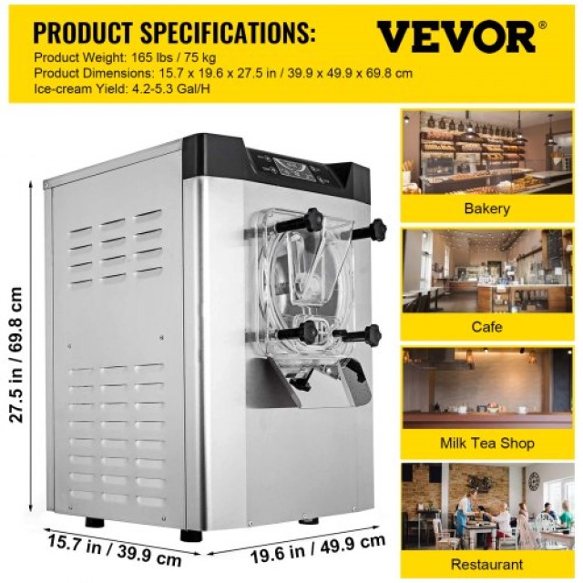 VEVOR  Επαγγελματική Παγωτομηχανή 3.5-4.4 UK Γαλόνια/Ώρα Ανοξείδωτη  BJLJTSYBJBSYKF618V2