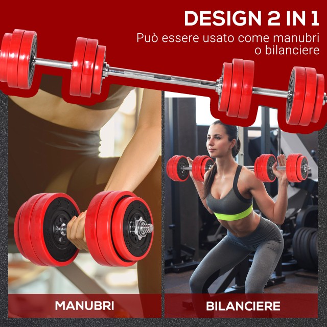 HOMCOM Barbell and Dumbbell Σετ 2 σε 1 Βάρη 30kg, Δίσκοι με πλαστικ...