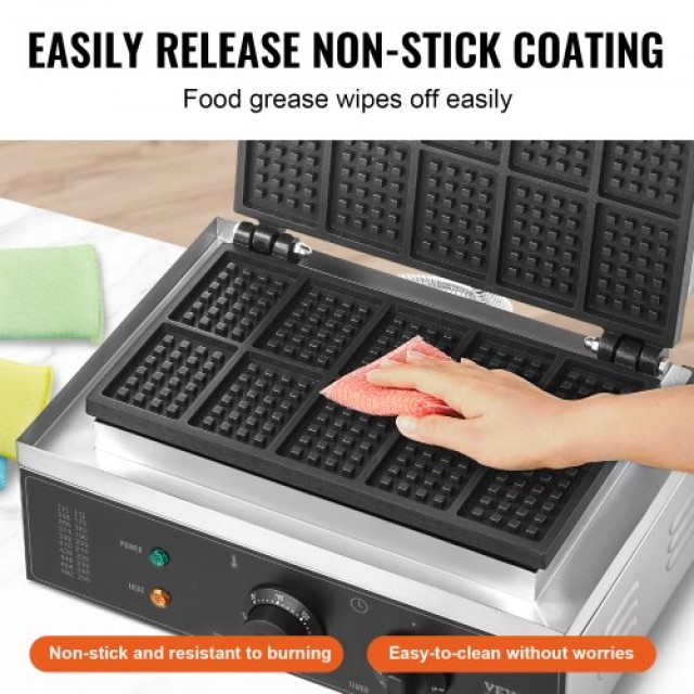 VEVOR  Επαγγελματική Μηχανή Παρασκευής Ορθογώνιων Βαφλών 1550W (10 ...