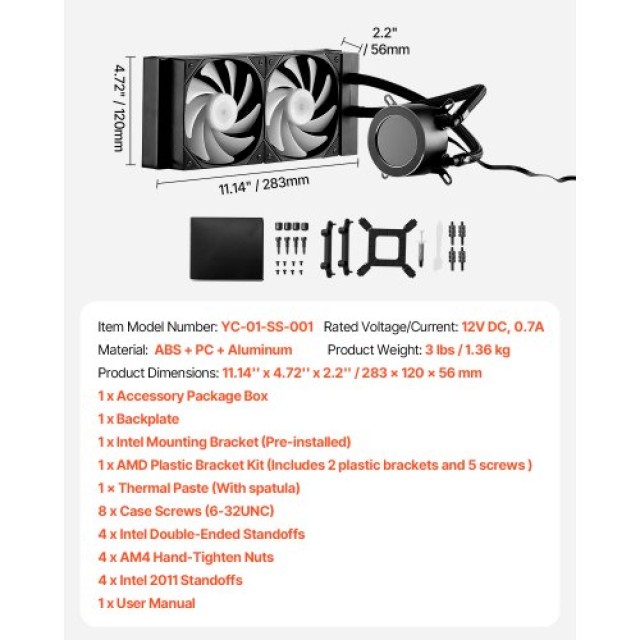 VEVOR Ψύκτρα Υγρού CPU AIO με ARGB Φωτισμό & 120 mm PWN Ανεμιστήρες CPULQFSSLDPB56R3VV9