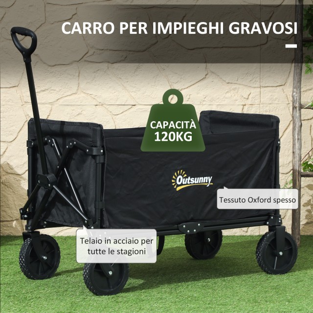 Outsunny Καρότσι Κήπου 120L Πτυσσόμενο με Ανοιγόμενο Πάνελ, από Ατσάλι και Πολυεστέρα, 90x48x62 cm, Μαύρο 84H-329V00BK