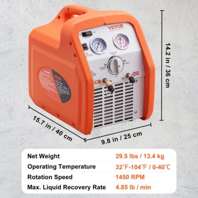 VEVOR Φορητή Μηχανή Ανάκτησης Ψυκτικού 3/4 HP με Προστασία Υψηλής Πίεσης 220-240V 60Hz για Ανάκτηση Ατμού και Υγρού Ψυκτικού LMHSJBXSY34HPBDL7V2