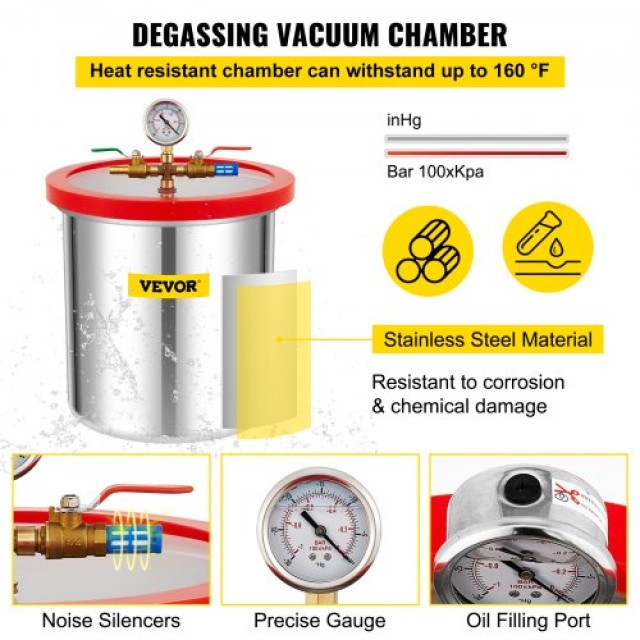 VEVOR Κιτ Θαλάμου Κενού με Αντλία 5 Γαλ 5CFM 1/3HP Μονού Σταδίου  S...