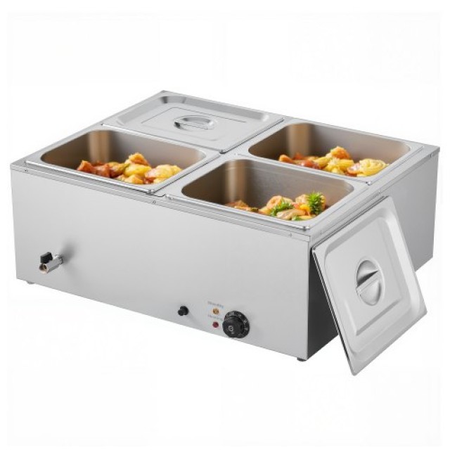 VEVOR Μπεν Μαρί 4 Θέσεων 1500W Επιτραπέζιο Ζέσταμα Τροφίμων με Καπά...