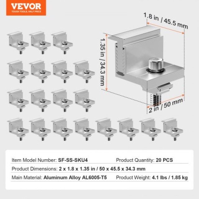 VEVOR  Ρυθμιζόμενα Άκρα Στήριξης Ηλιακών Πάνελ 35-50mm (20 τεμ.) ZZJ20PCS0000TGQTXV0