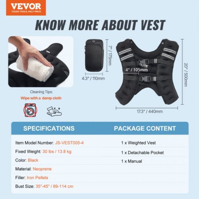 VEVOR  Γιλέκο Βάρους 30lb για Άνδρες & Γυναίκες - Εξοπλισμός Προπόνησης Δύναμης GDZLKXTS30LBD448AV0