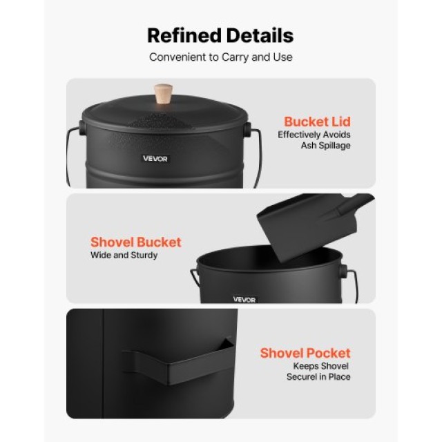 VEVOR Κουβάς Τζακιού με Καπάκι VEVOR, 4 Πρ., 15L, Ø10 x 12 ίντσες, ...