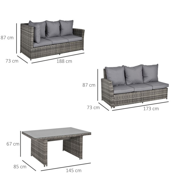 Outsunny Garden Lounge με 2 καναπέδες και τραπέζι σε PE Rattan Grey 860-123