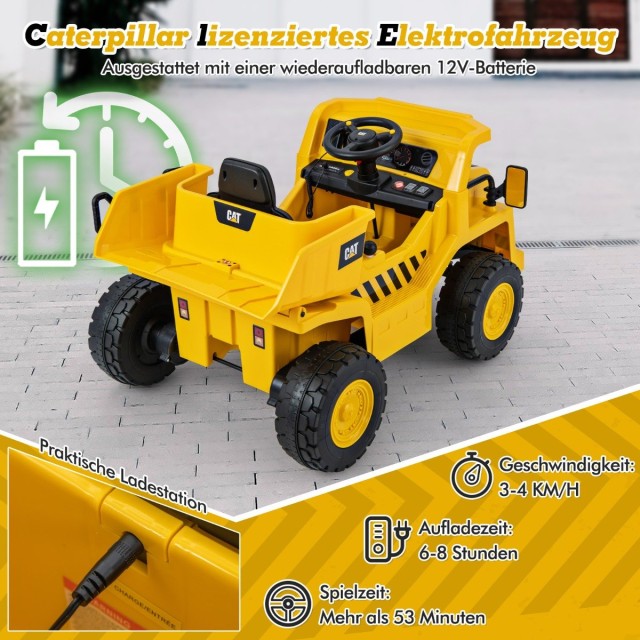Costway Παιδικό Κάμπριο Ηλεκτρικό Αυτοκίνητο 12V Φορτηγό με Κάδο για Κάθισμα με Φτυάρι Άμμου & Ανατρεπόμενη Καρότσα & Μεγαφωνο TQ10209DE-YW