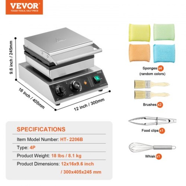 VEVOR  Επαγγελματική Βαφλιέρα 4 Θέσεων 1750W Αντικολλητική SYBLSHFBJDPF0EHRRV2