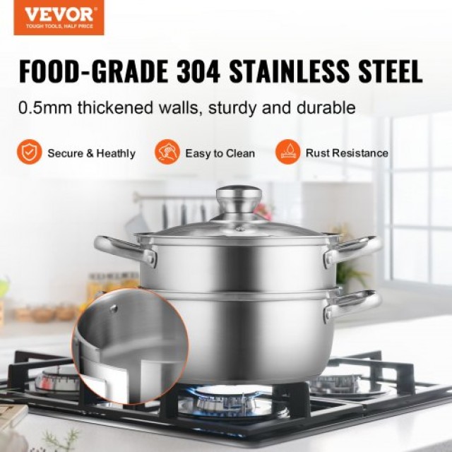 VEVOR  Ατμομάγειρας 24cm με Κατσαρόλα 5QT από Ανοξείδωτο Ατσάλι 304 για Όλες τις Εστίες DCZG24CM0000HEM7IV0