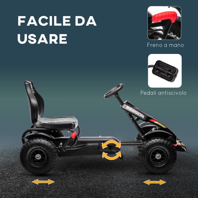 HOMCOM Παιδικό Ποδήλατο Go Kart για Ηλικίες 5-12 Ετών από PP και Μέταλλο σε Μαύρο με Ρυθμιζόμενο Κάθισμα και Χειρόφρενο, 121x58x61 εκ. 370-276V00BK
