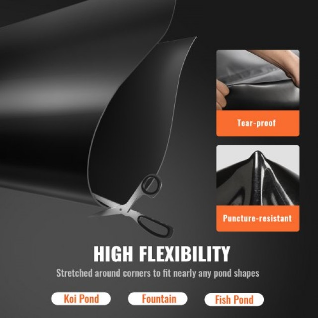 VEVOR Επένδυση Λιμνούλας 15x20 ft, 45 Mil, Ευέλικτο EPDM για Λιμνούλες, Σιντριβάνια, Μαύρο  CTFSMHSEPDM15ETKPV0
