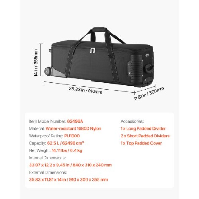 VEVOR Τροχήλατη Θήκη Εξοπλισμού Στούντιο 91x30x36cm για Κάμερες SYS...