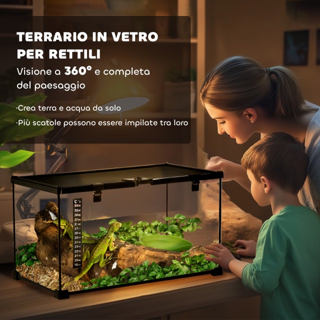 Γυάλινο Ενυδρείο για Ερπετά / Terrarium  με Κλειδαριά και Θερμόμετρ...