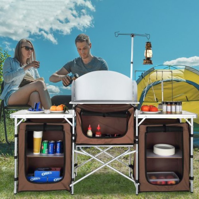 Πτυσσόμενο Τραπέζι Κουζίνας Camping VEVOR με Αποθηκευτικό Χώρο και Αντιανεμικό Πάνελ  DFBKYDCFHSBZD00R7V0