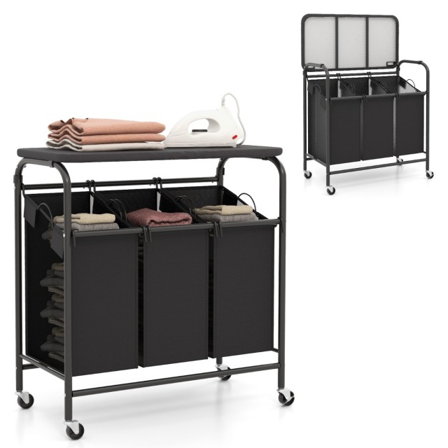 Costway Καλάθι Ρούχων με Σιδερώστρα & 3 Θήκες & Καπάκι & Ρόδες Οργα... Costway Καλάθι Ρούχων με Σιδερώστρα & 3 Θήκες & Καπάκι & Ρόδες Οργα...