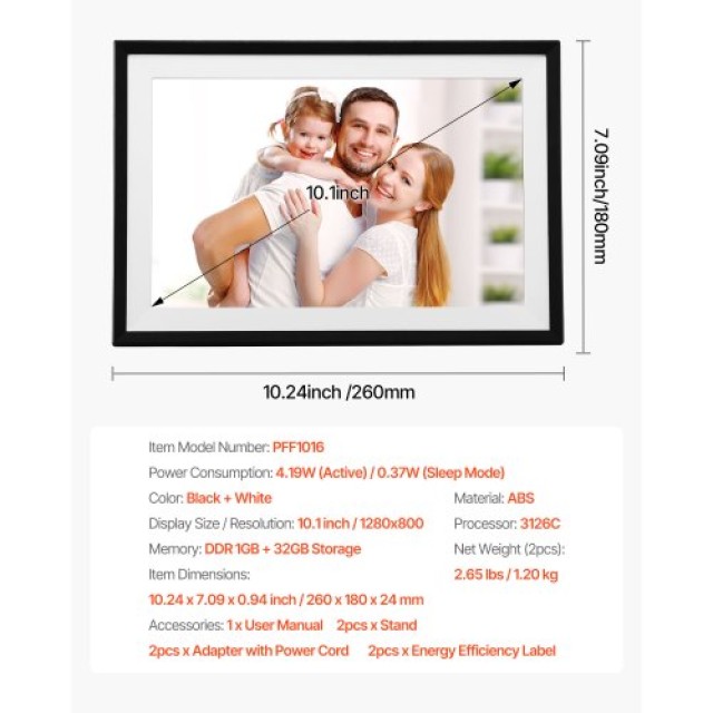 VEVOR Σετ 2 Ψηφιακών Κορνιζών Αφής 260mm 32GB με Wi-Fi Σύνδεση CKPS...