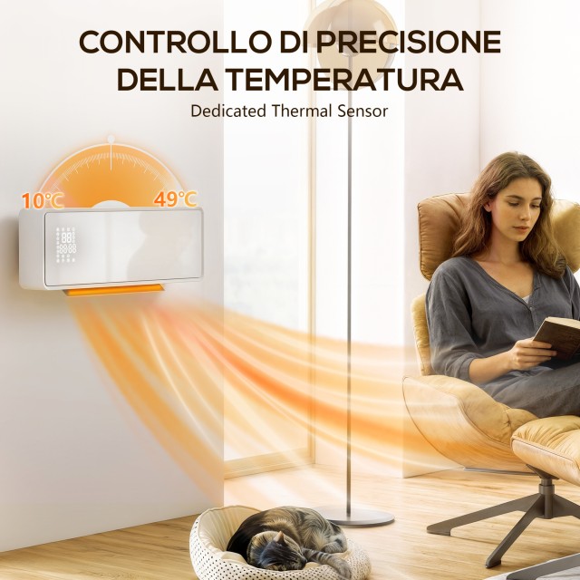 HOMCOM Κεραμική Θερμάστρα Τοίχου 2000W με 3 Λειτουργίες, Ρυθμιζόμεν...