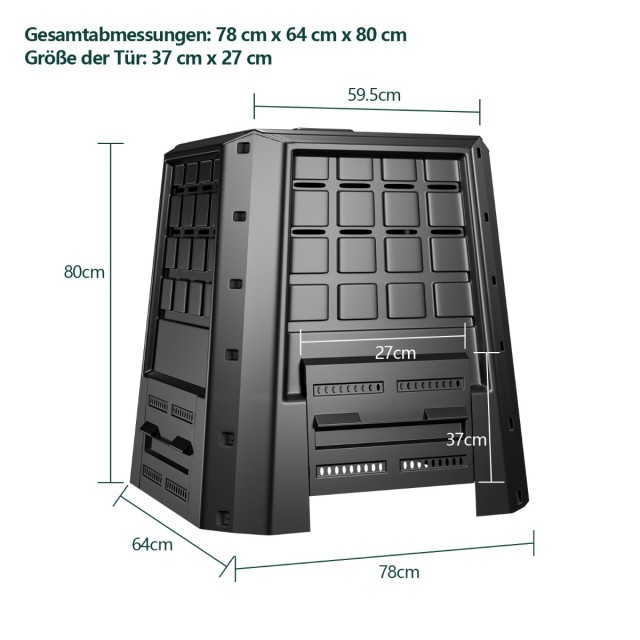 Costway Μαύρος Θερμοκομποστοποιητής Κήπου 380L με Ρυθμιζόμενους Αερ...
