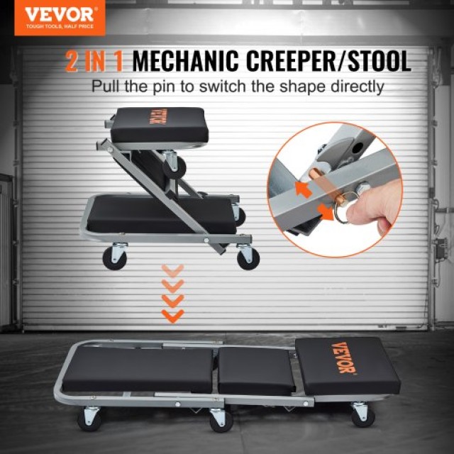 VEVOR Z-Creeper Καθίσμα, 2 σε 1 Τροχήλατο Αναδιπλούμενο Καθίσμα/Σκα...